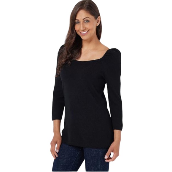 All Worthy Hunter McGrady Puff Sleeve Black Sweater Knit Plus Size 1X - Picture 1 of 7